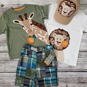 Gymboree Summer Safari Outfit Giraffe Lion T-Shirt Shorts Cap Outfit